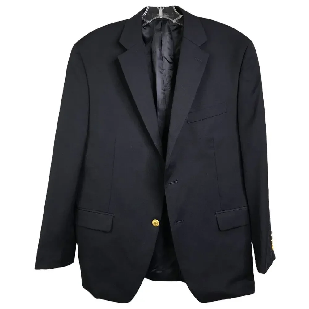 Lauren‎ by Ralph Lauren Blazer Mens 40S Blue Wool Gold Button Front Coat Jacket
